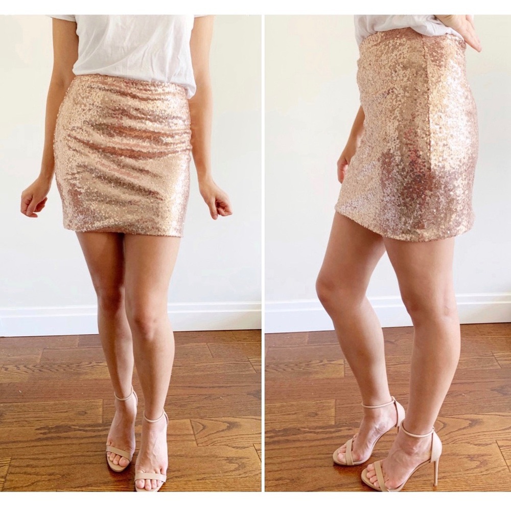 Rose Gold Sequin Mini Skirt